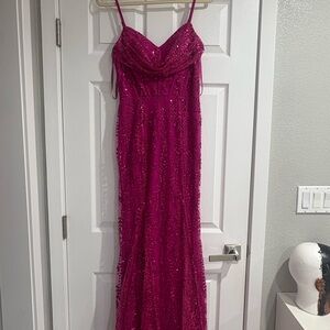 Blondie Nites Pink Sequin Prom Dress